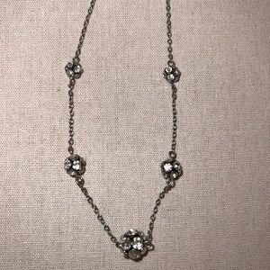Signed, AEO, Necklace, Silver Tone Metal Chain w/Clear Crystal Ball Beads